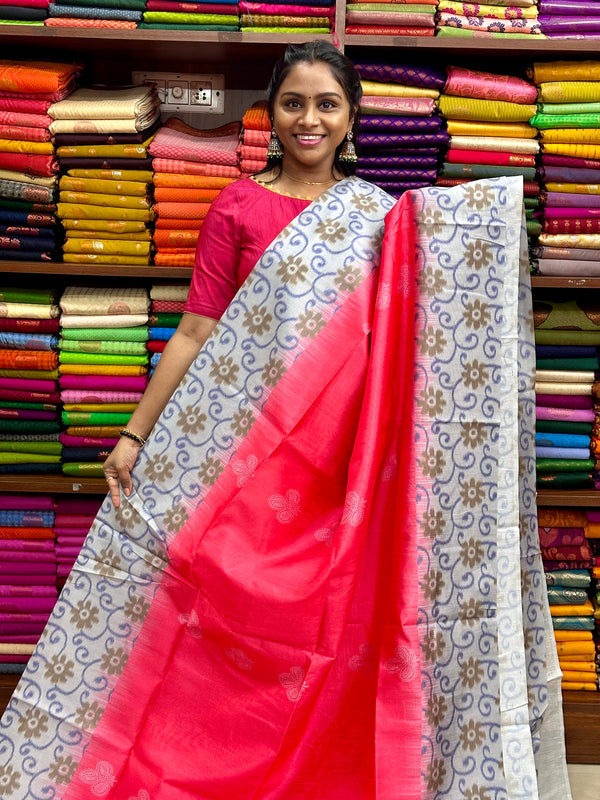 Semi raw silk saree with Pochampally border