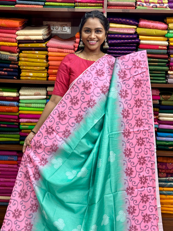 Semi raw silk saree with Pochampally border