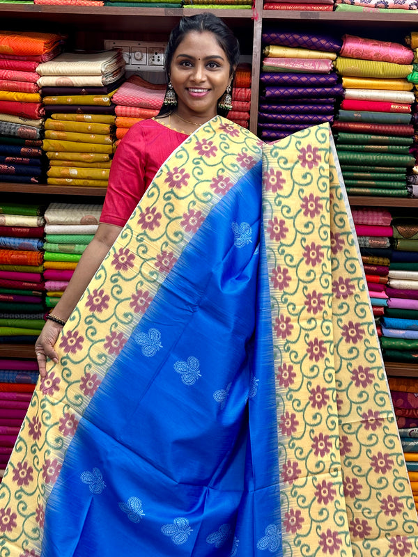 Semi raw silk saree with Pochampally border