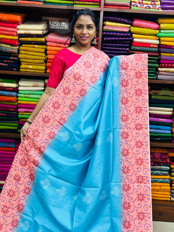 Semi raw silk saree with Pochampally border