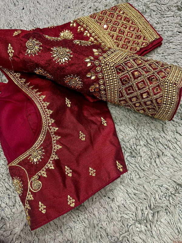 MAROON WITH GOLD AARI WORK BLOUSE