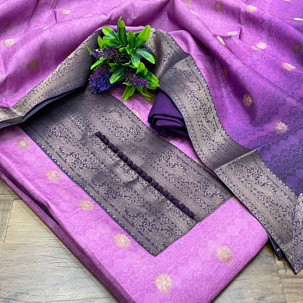 Mangalagiri Silk Border Butti Jackuard Digital Print Salwar Material