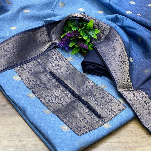 Mangalagiri Silk Border Butti Jackuard Digital Print Salwar Material