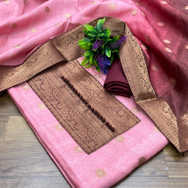 Mangalagiri Silk Border Butti Jackuard Digital Print Salwar Material