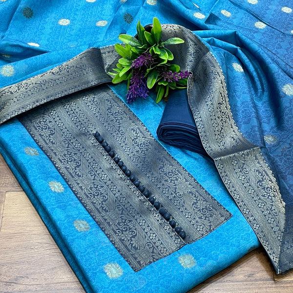 Mangalagiri Silk Border Butti Jackuard Digital Print Salwar Material