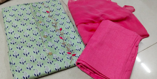 Cotton Printed Top And Bottom Salwar Material