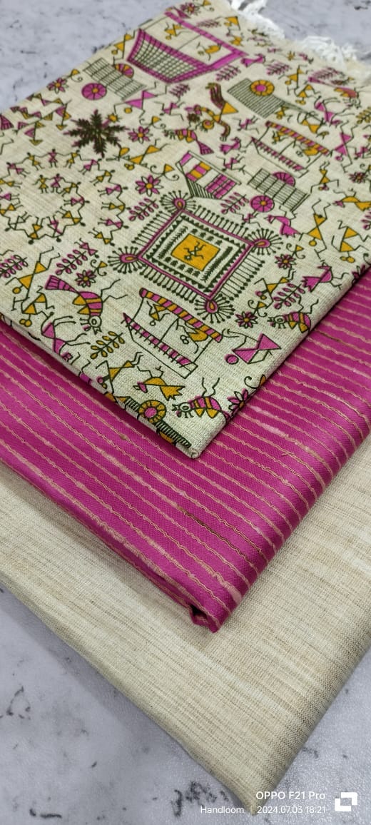 Khadi Cotton Suit with Madhubani Print