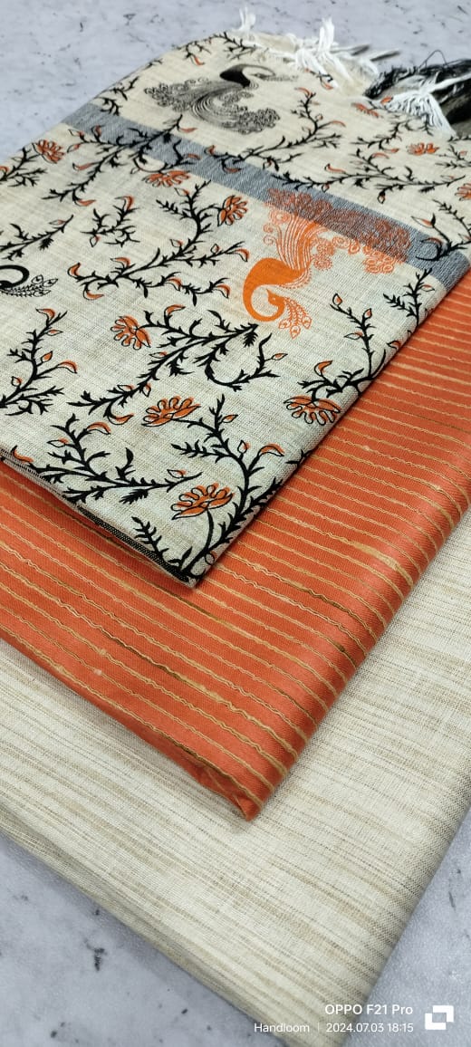 Khadi Cotton Suit with Madhubani Print