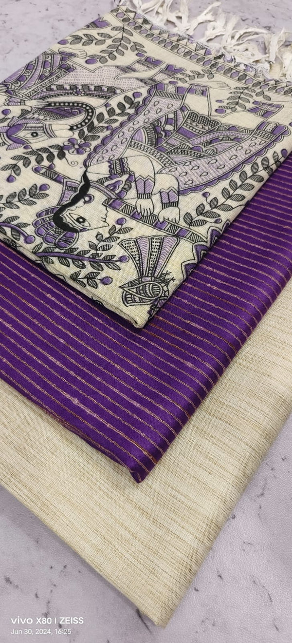 Khadi Cotton Suit with Madhubani Print