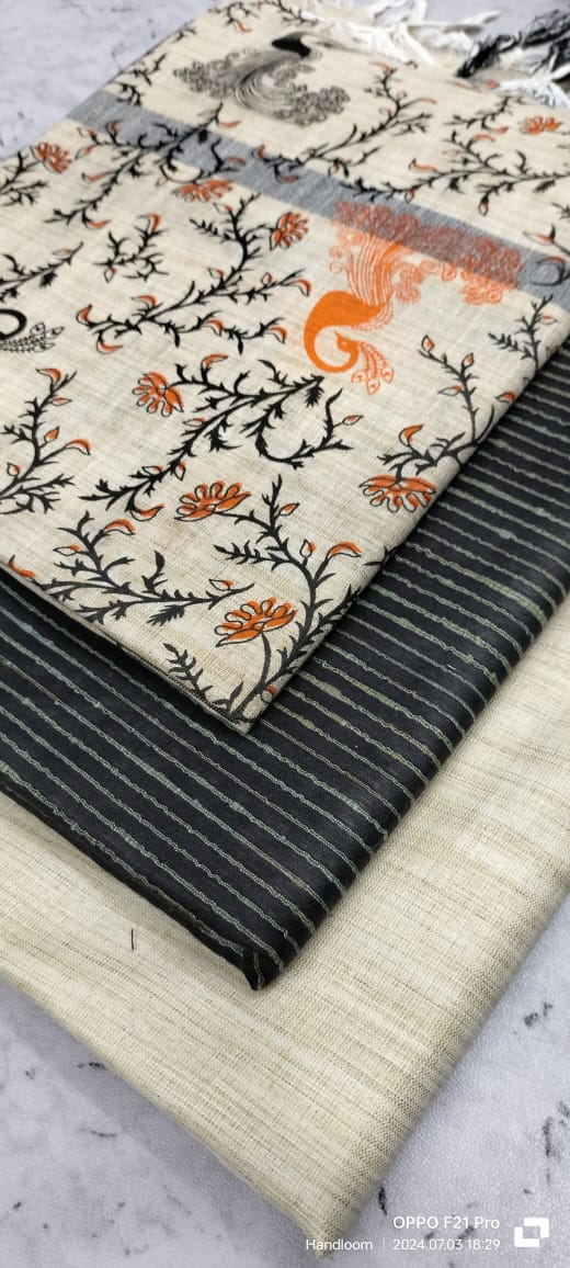 Khadi Cotton Suit with Madhubani Print