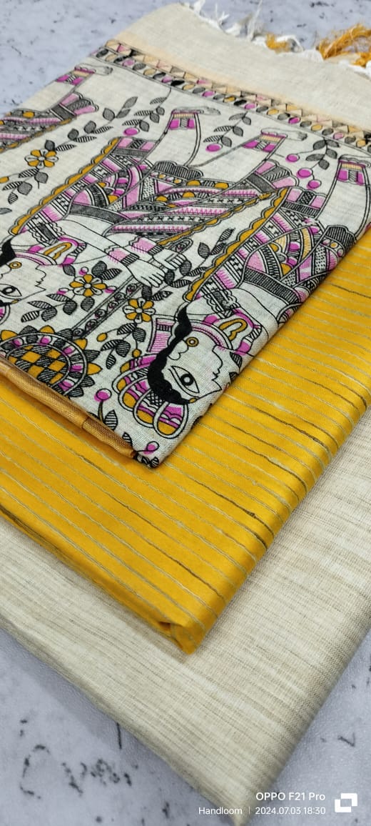 Khadi cotton suit with madhubani print