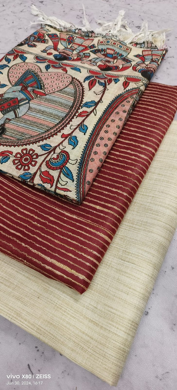 Khadi cotton suit with madhubani print