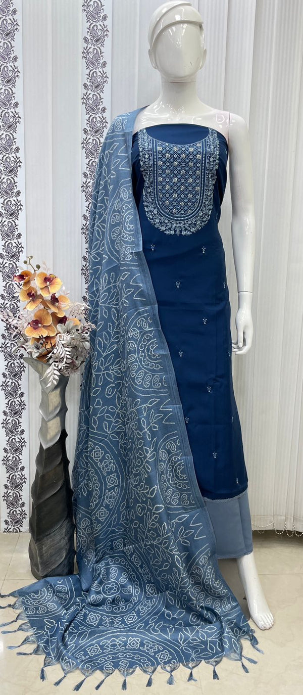 Maslin Neck Butti Work Salwar Material