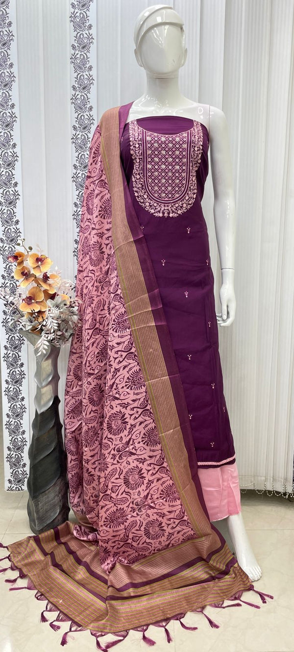 Maslin Neck Butti Work Salwar Material