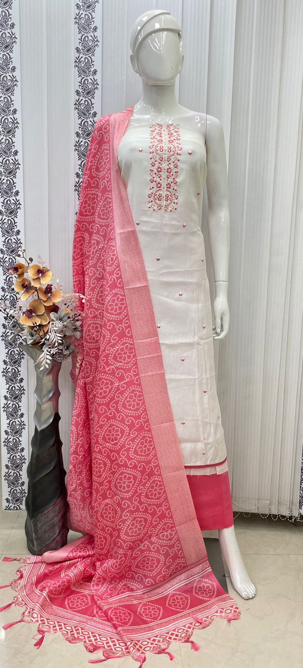 Maslin Neck Butti Work Salwar Material