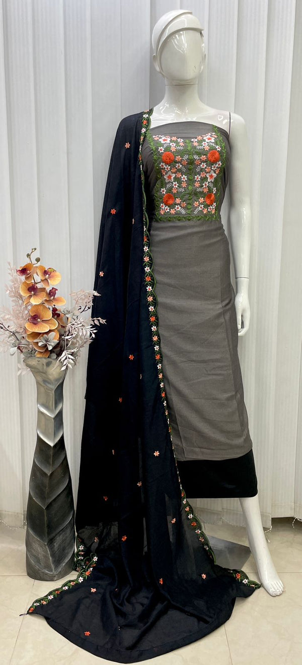 Vichithra Silk Neck Multiple Floral Kashmiri Work Salwar Material