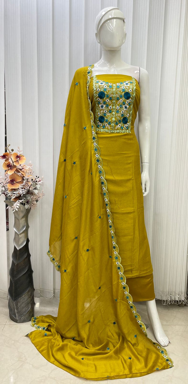 Vichithra Silk Neck Multiple Floral Kashmiri Work Salwar Material