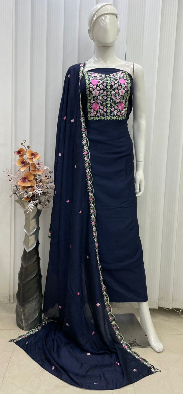 Vichithra Silk Neck Multiple Floral Kashmiri Work Salwar Material