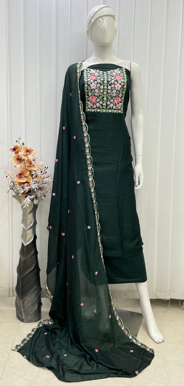 Vichithra Silk Neck Multiple Floral Kashmiri Work Salwar Material