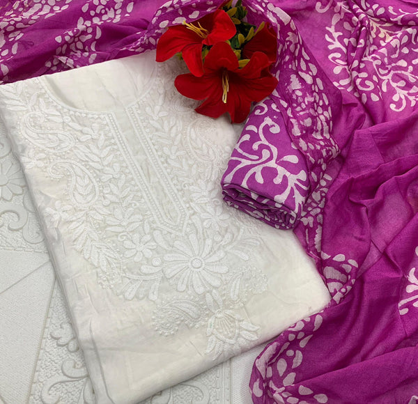 PURE COTTON NECK LAKHNOWY BUTTI WORK SALWAR MATERIAL