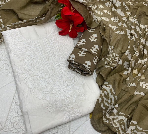 PURE COTTON NECK LAKHNOWY BUTTI WORK SALWAR MATERIAL