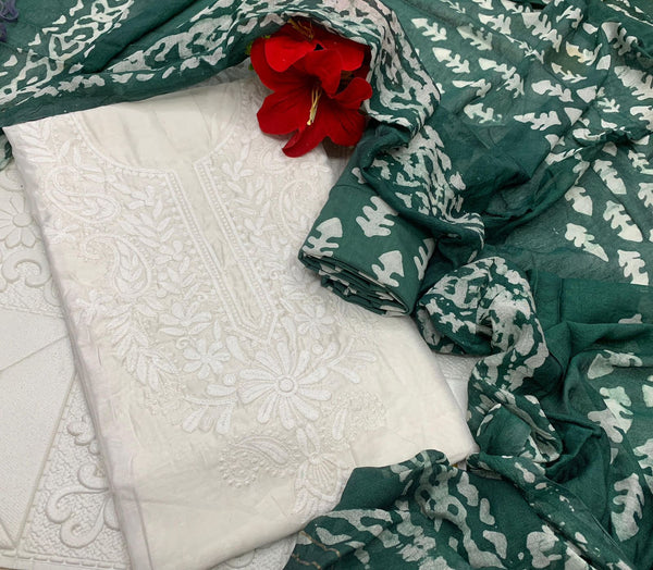 PURE COTTON NECK LAKHNOWY BUTTI WORK SALWAR MATERIAl