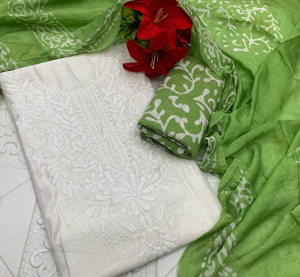 PURE COTTON NECK LAKHNOWY BUTTI WORK SALWAR MATERIAL